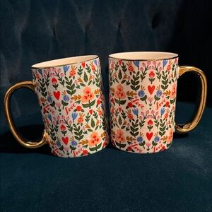 Grace Teaware Floral Love Tea or Coffee Mugs with Gold Handles and Gold Rim